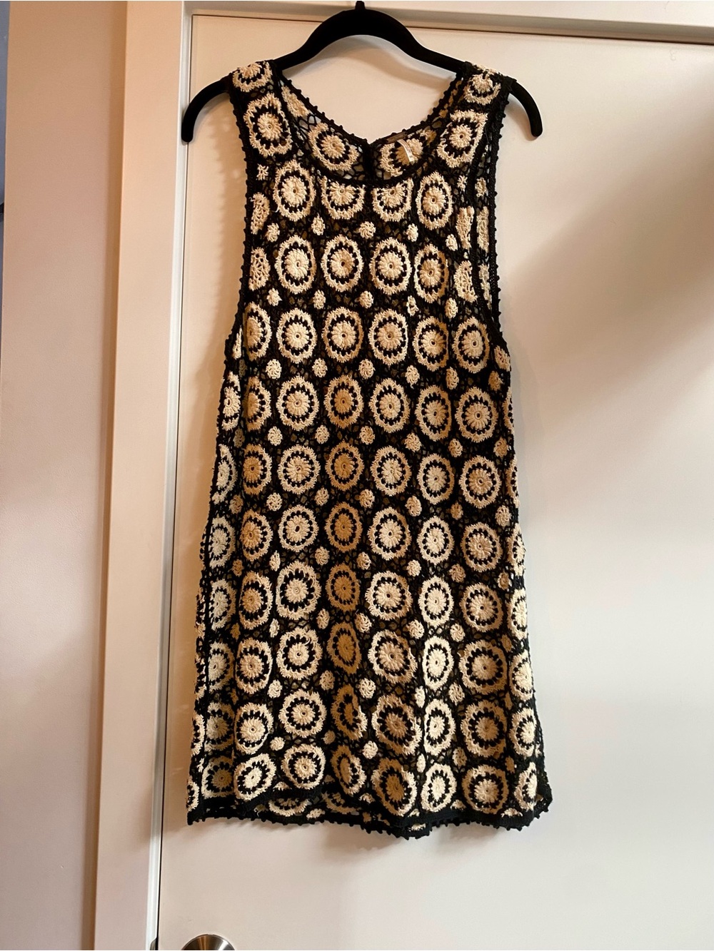 Free People Black and Cream Crochet Tank Dress